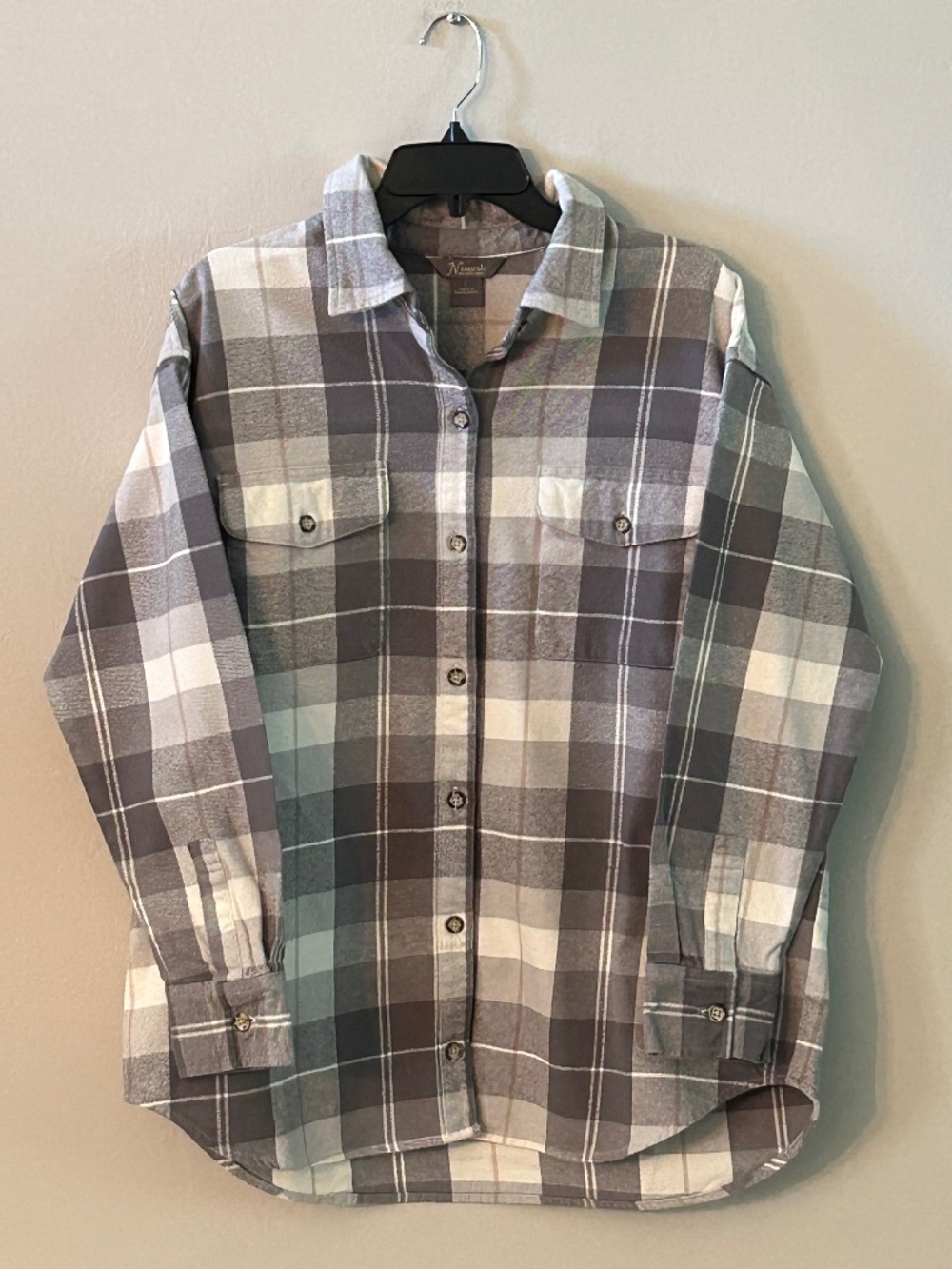 Natural Reflections Gray Plaid Flannel Shirt L Cabincore Lumberjack Gorpcore